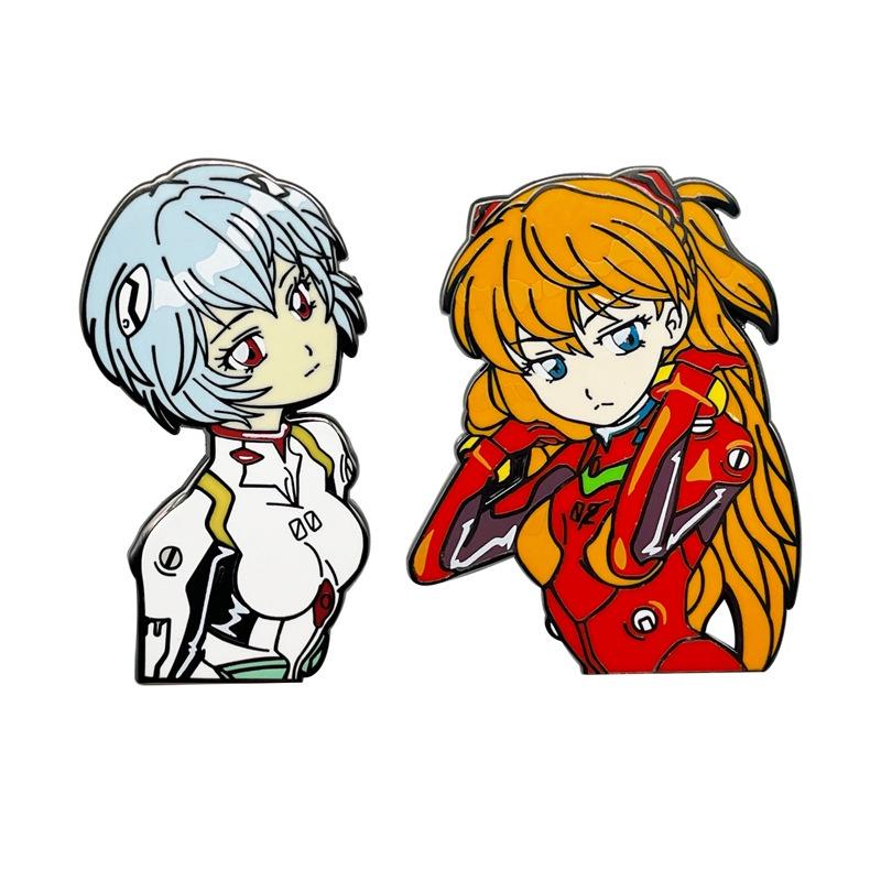 Eva Evangelion Pin Badge Featuring Asuka And Rei Perfect For Fans!