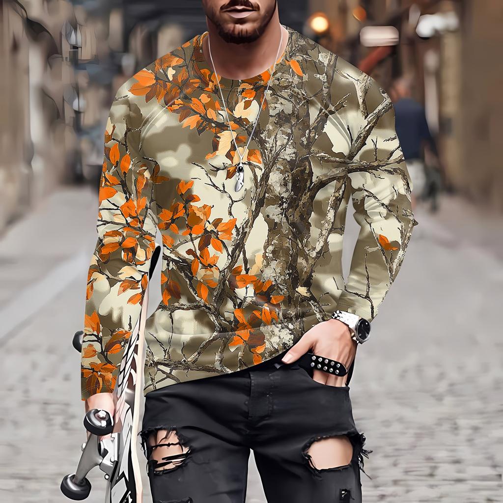 Men's T Shirt O-Neck Clothing Apparel Outdoor Long Sleeve Print Fashion Designer Vintage