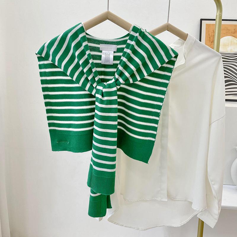 

Striped Knit Shawl Navy Style Air Conditioning Room Outdoor Scarf Fake Collar Spring Autumn Office Shoulder Vest 43x100cm