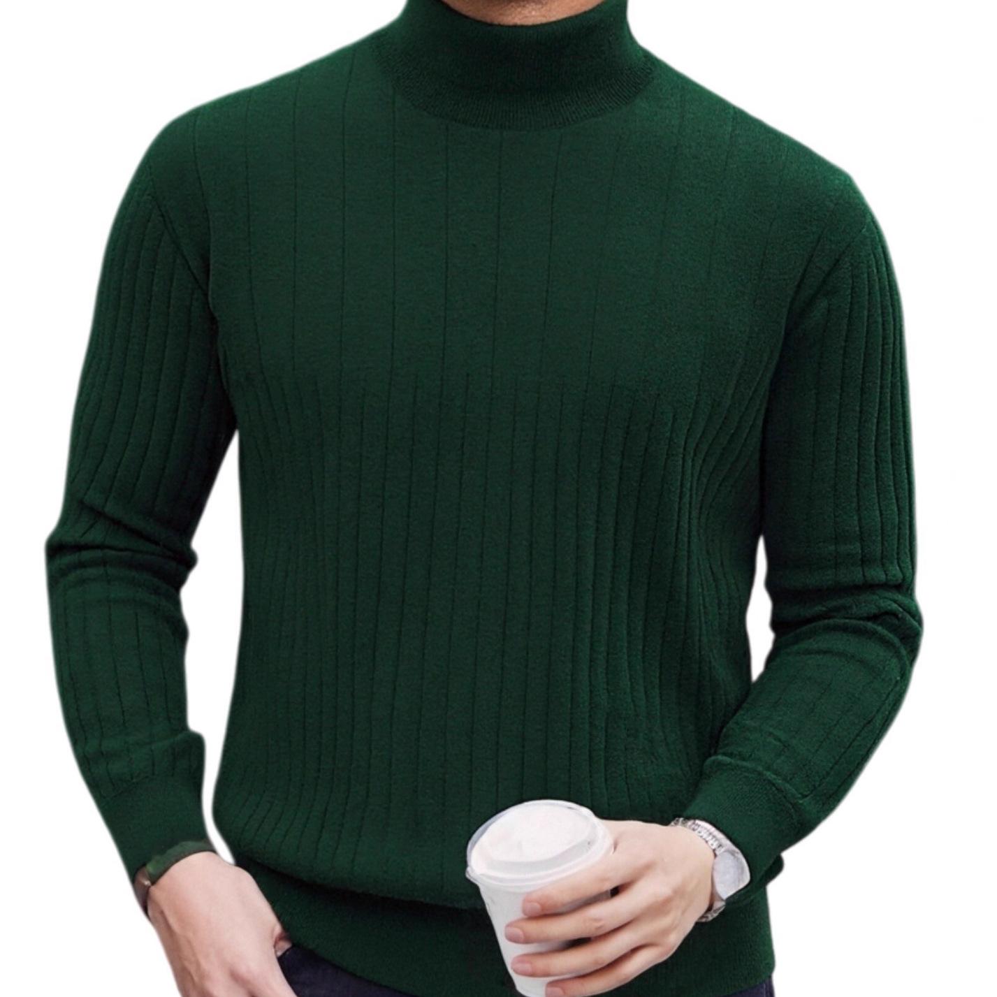 Men s Trendy High Neck Casual Sweater - Spring/Autumn Knit Pullover Base Layer L