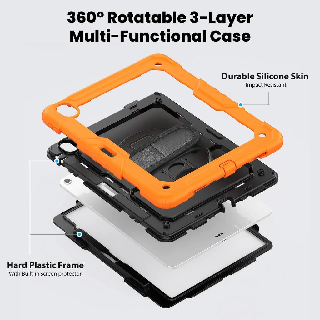 For iPad Air 13-inch M2 2025 , Military Grade Shockproof Protector Silicone Cover with Pencil Holder+Handle Shoulder Strap Cover