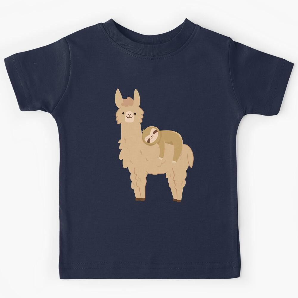 Adorable Sloth Relaxing on a Llama | Funny Llama Sloth Kids T-Shirt 100