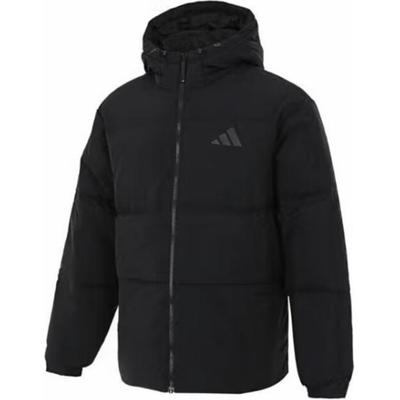 Logo Outdoor Lässige Sportliche Kapuzen-Daunenjacke mit Reißverschluss Herrenjacken Schwarz JG5940