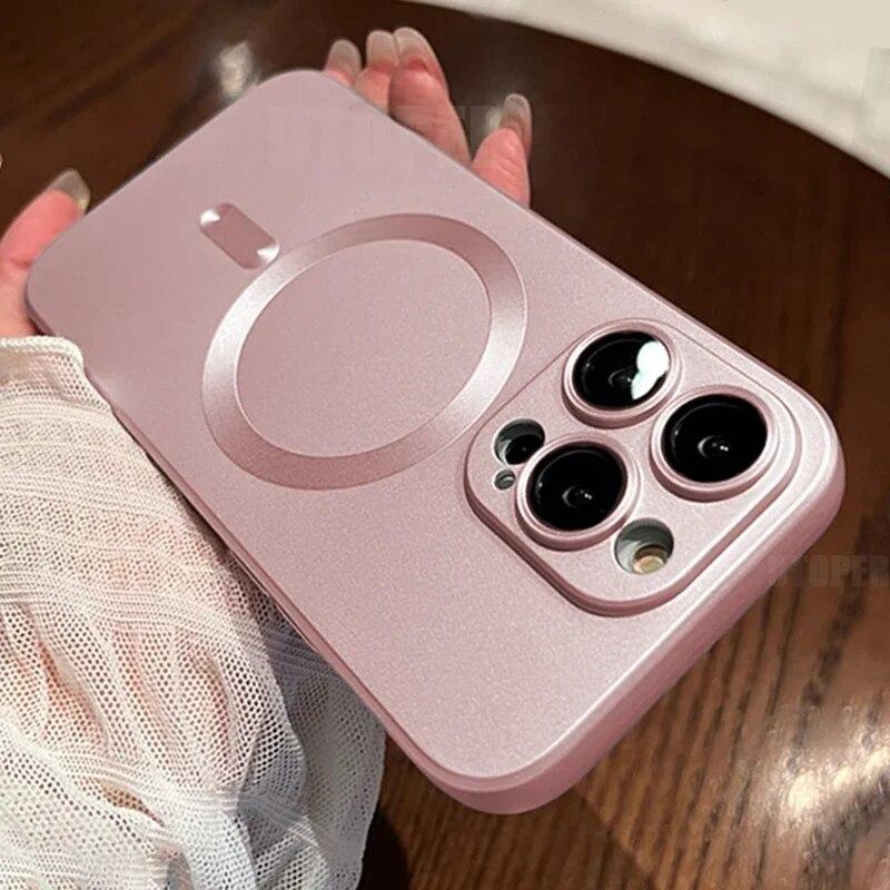 Frosting Matte Silicone Lens Film Protect Case For IPhone 15 14 13 12 11 Pro Max Plus Magsafe Magnetic Wireless Charging Cover