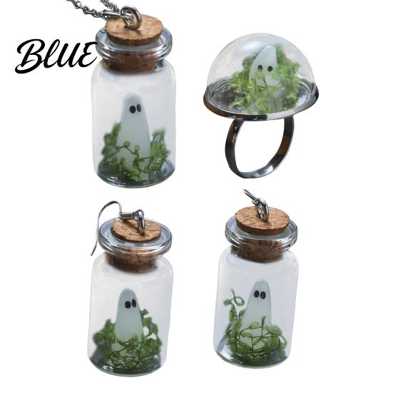 Halloween Ghost Necklace Glow-in-the-Dark In Bottle Pendant And Charm Earrings