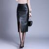 Women PU Leather Midi Skirt Spring Autumn Ladies Package Hip Front or Back Slit Pencil Skirt