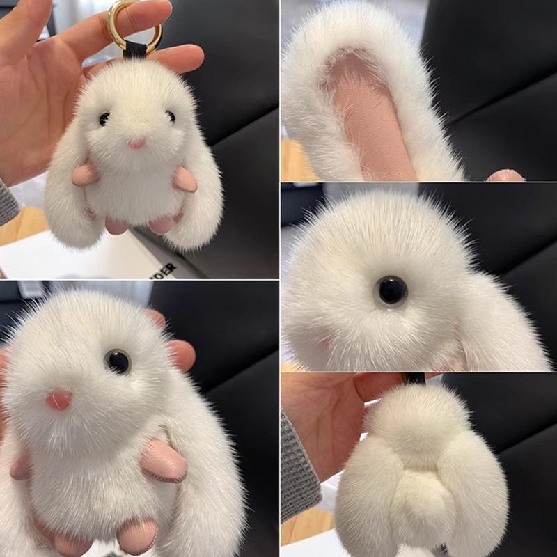 Cute Fluffy Rabbit Keychain Ring Plush Pompon Rabbit Doll Key Chain Backpack Pendant For Couple Car Key Ring Jewelry Gifts