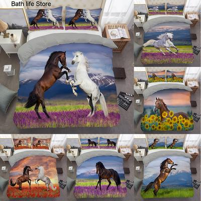 3D Bettwäsche-Sets Bettbezug Steppdecke Kissenbezug Bettbezug Set King Queen Full Single Größe Tier Pferd Heimtextilien