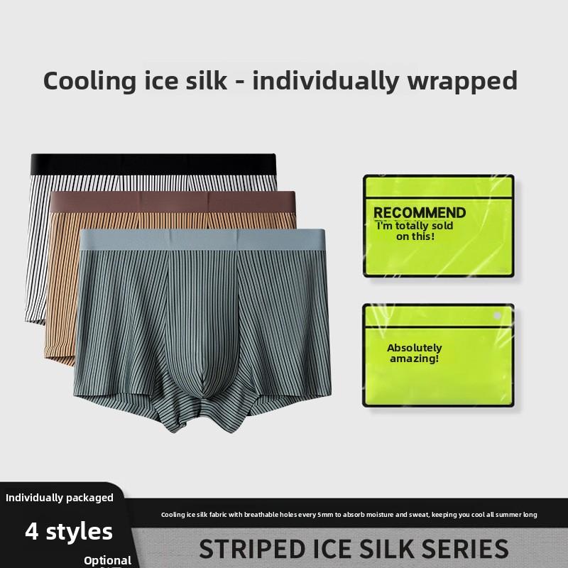 Men's Summer New Style Striped Silk Breathable Seamless Midriff Briefs