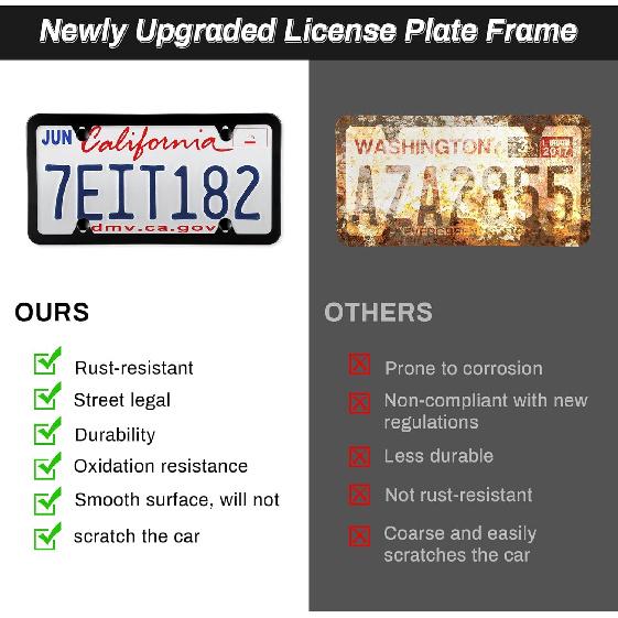 Alpmosn 2PCS Stainless Steel License Plate Frames, 4 Holes Car Licence Plate Covers with Screws Washers and Caps, Car Exterior Accessories, License