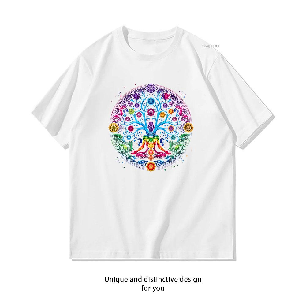 Chakra Tree of Life Zen Chakra colors Yoga Aum Om Shirt Woman Man Summer Cotton Graphic T Shirts Adult Streetwear Camisetas Tops S
