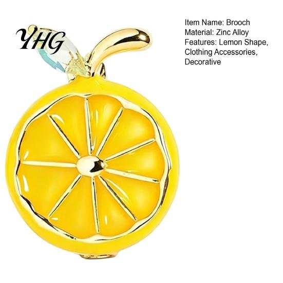 Rhinestone Decorative Brooches Lemon Slice Brooch Pin, Oil Dripping Fruit Pin with Metal Badge Leaf, for Clothes Bags Scarves