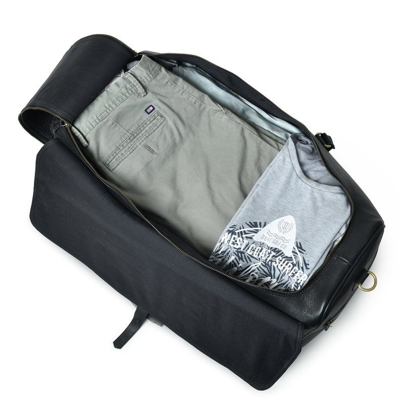 Black Leather Duffle Bag: Full Grain Weekender Travel Bag