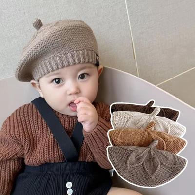 Fashion Knitted Baby Hats For Girls Solid Color Beret Hat Vintage Children French Artist Warm Winter Painter Cap Beanie