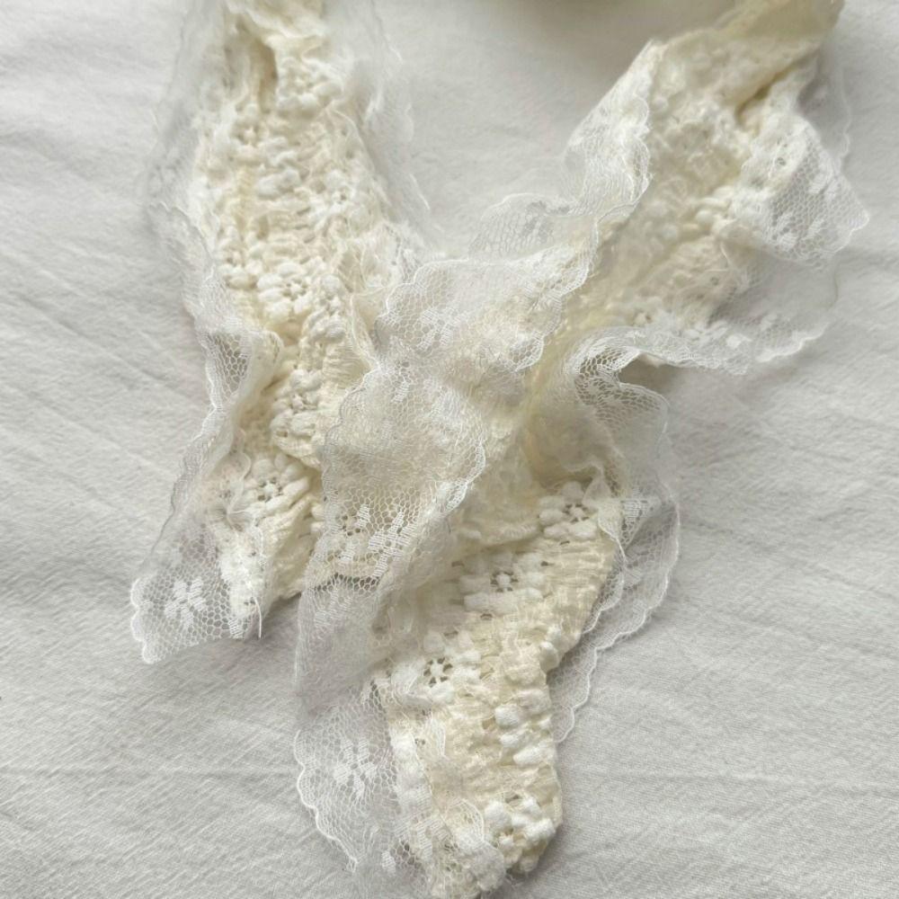 White Beige Lace Neck Scarf Flower Ribbon Headband Trendy Photo-Ready Shawl  Spring Summer