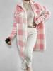 European and American Autumn/Winter Plaid Lapel Plush Button-Down Long Coat for Women