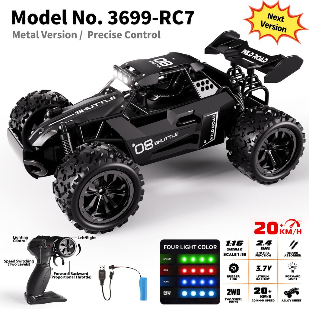 1:16 2WD Metal RC Truck High-Speed up to 20km/h 2.4GHz Alloy Body with USB Rechargeable Battery Ideal Gift for Halloween Christmas Thanksgiving