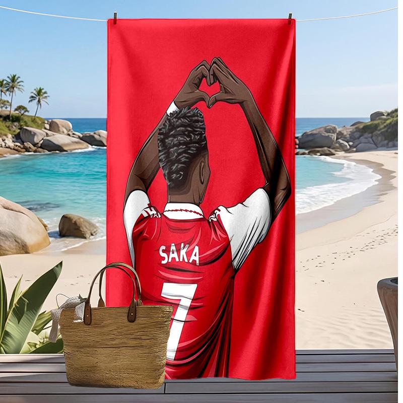 Asciugamano da Spiaggia Stampato Bukayo Saka Asciugamano Morbido ad Asciugatura Rapida Coperta da Spiaggia Rettangolare Grande Portatile per Viaggi Piscina