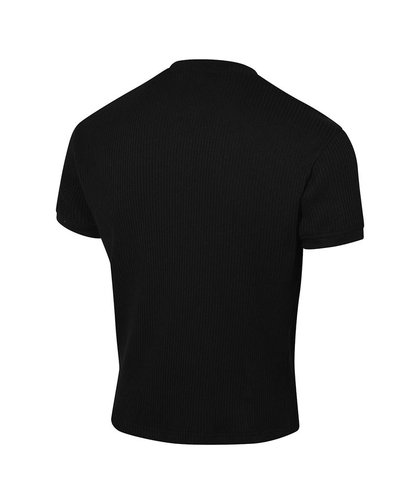 Nombeule Premium Muscle Fit Henley Neck Half T-Shirt [Black]