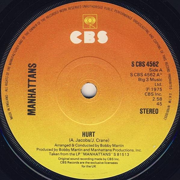 

7inch Record MANHATTANS - Hurt SCBS4562 CBS 1975 UK Soul/Funk Used