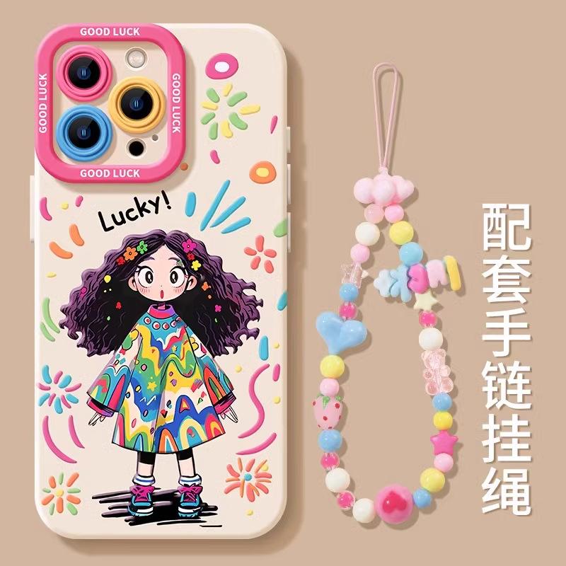 Graffiti girl apple 16promax mobile phone case with lanyard iphone15pro new 14 silicone 13 soft case