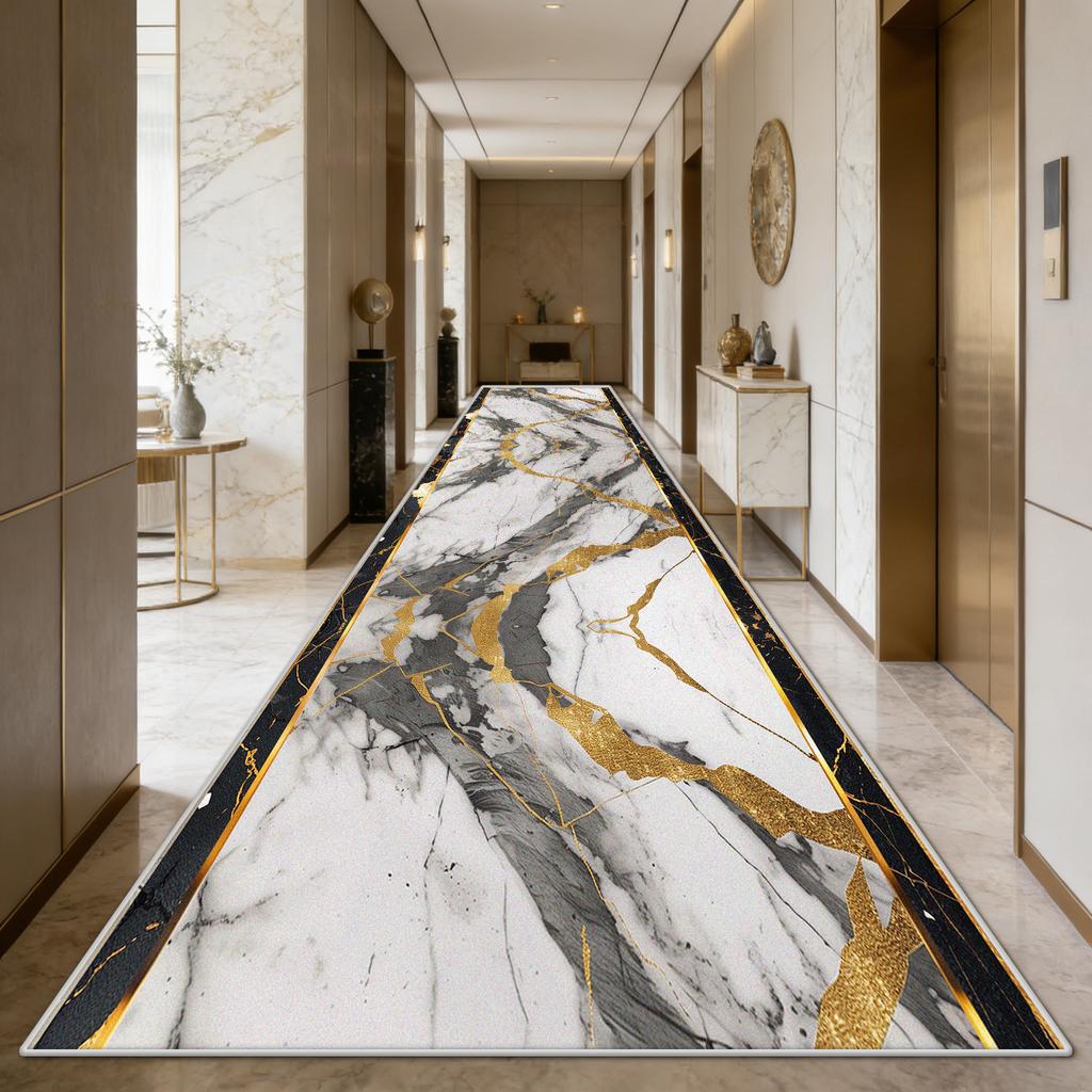 European Style Marble Long Corridor Carpet Luxury Decoration Easy Cleaning Washable Floor Mat Hall Aisle Runner Rug Customizable