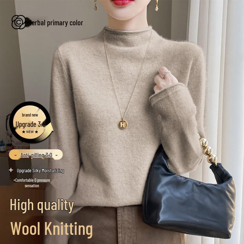 

Women s Semi-High-Neck Wool Blend Pullover Sweater One Size (fits 80-120 jin)