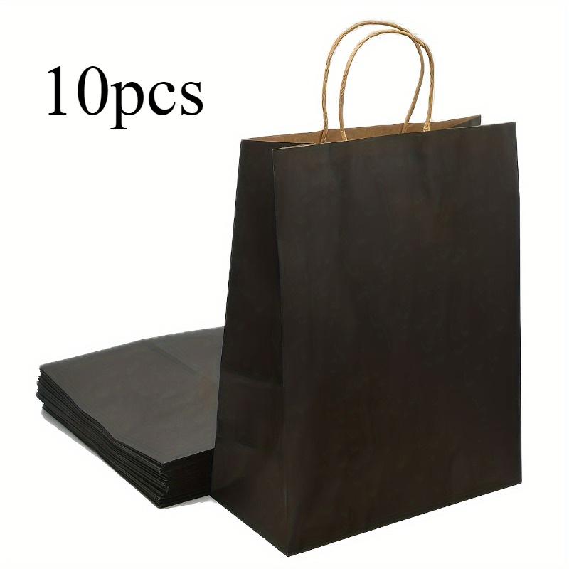 

10 шт. подарочных пакетов из черной крафт-бумаги с ручками, идеально подходящих для розничных покупок, сувениров на вечеринки и упаковки подарков - экологически чистые многоразовые подарочные сумки