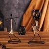 Human Figure Iron Candle Holder Handmade Metal Jute Rope Candlestick Nordic Boho Home Decor for Dining Table Bar Countertop Wedding Restaurant