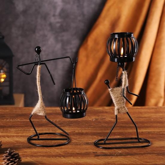 Human Figure Iron Candle Holder Handmade Metal Jute Rope Candlestick Nordic Boho Home Decor for Dining Table Bar Countertop Wedding Restaurant