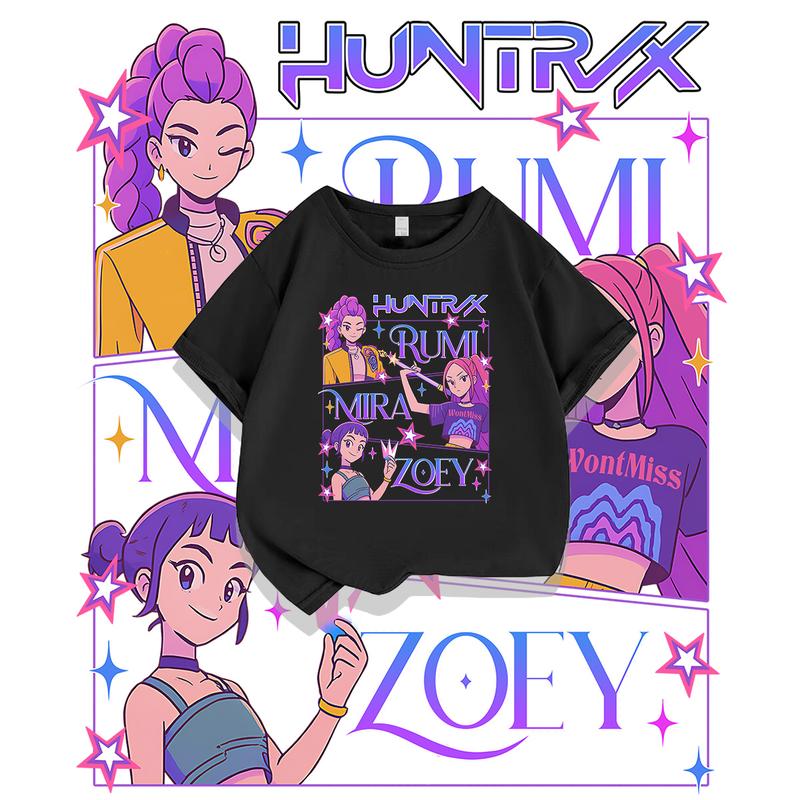 KPop Devil Hunter Print Fashion Casual Top 2025 Movie Round-neck Cartoon Girl and Boy T-shirt Casual Girl Clothing