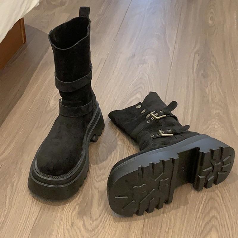 

Ретро маффин на толстой подошве ботинки Мартина показывают тонкие ноги для женских новых модных тонких и увеличивающих рост одинарных ботинок 35 чёрный