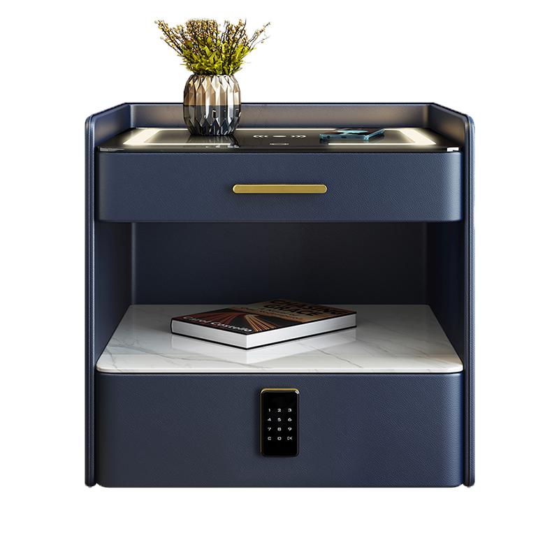 Light luxury solid wood bedside table multi-functional complete three-color lamp wireless charging password lock audio cabinet