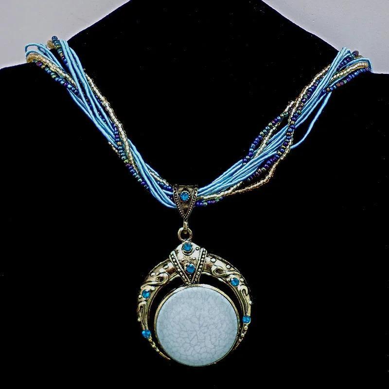 Retro handmade necklace, retro disc dream Mediterranean love rice bead sweater chain