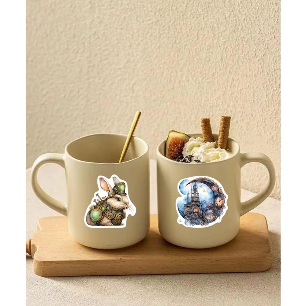 50-Piece Set No Duplicates: Artistic Watercolor Steampunk Stickers - DIY Decor for Bicycle Helmets, Laptops, Backpacks