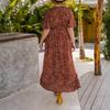 Women's Fashionable Plus Size Floral Print V-neck Short Sleeved High Waisted Loose Dress