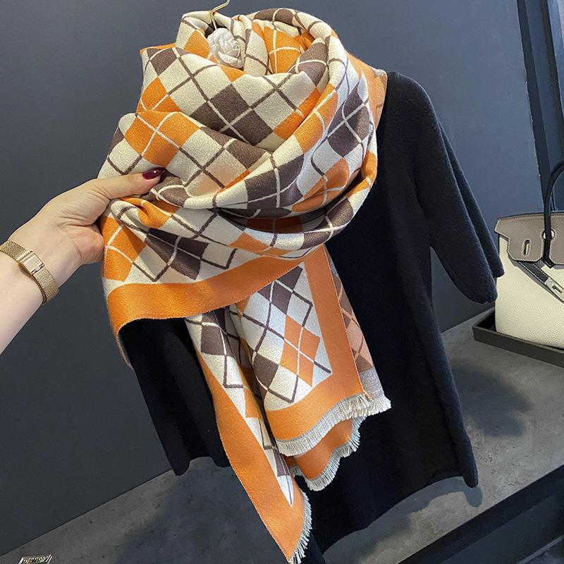 Sunflower Pattern Autumn and Winter New Imitation Cashmere Scarf for Women Warm and Thickened Versatile Long Shawl and Scarf