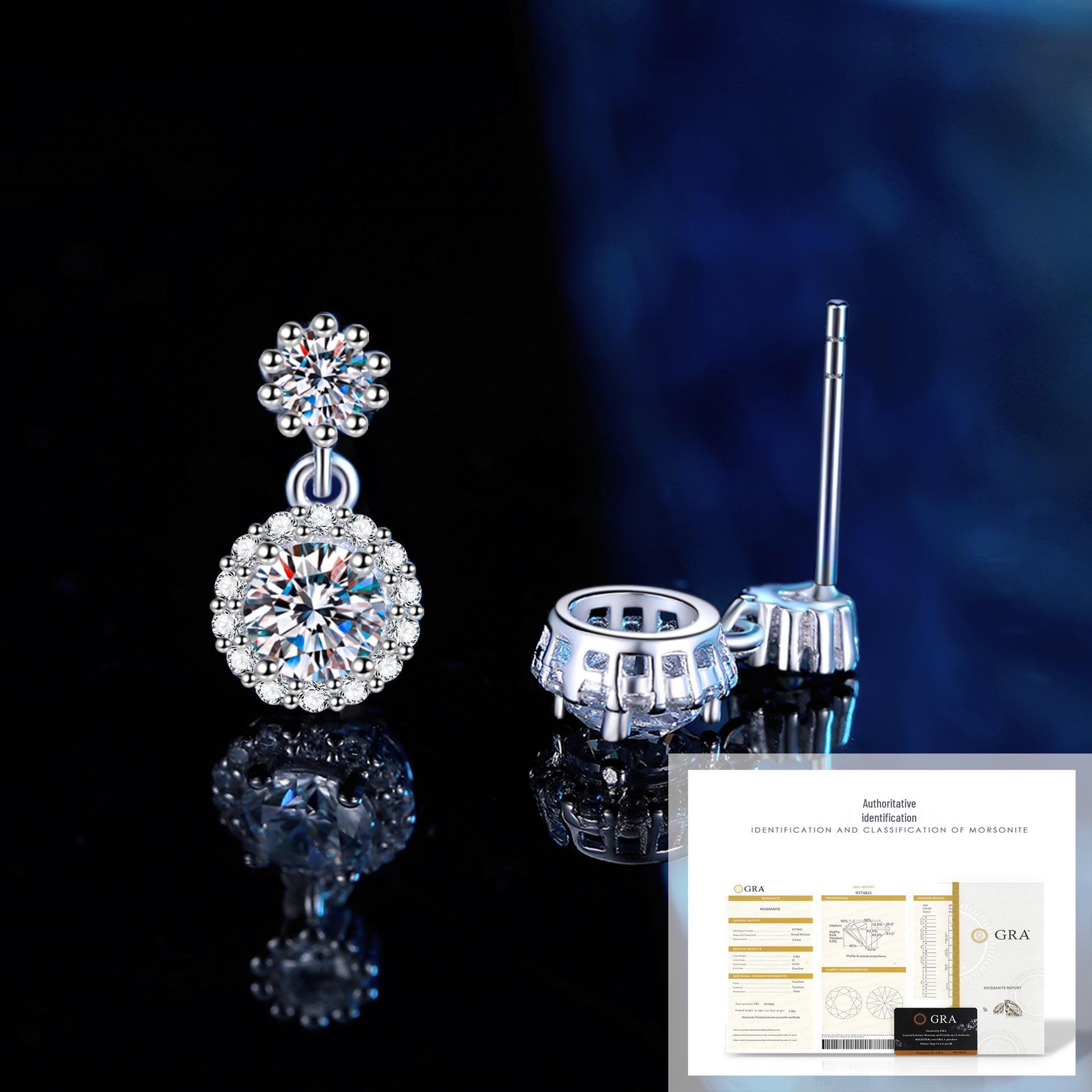 

S925 Sterling Silver Moissanite Round Stud Dangle Earrings with Elegant, Niche Design and High-End Shine 925 Silver