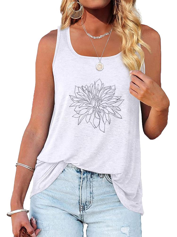 Women Fashion Floral Printed Tank Top Summer Casual O Neck Sleeveless Shirt