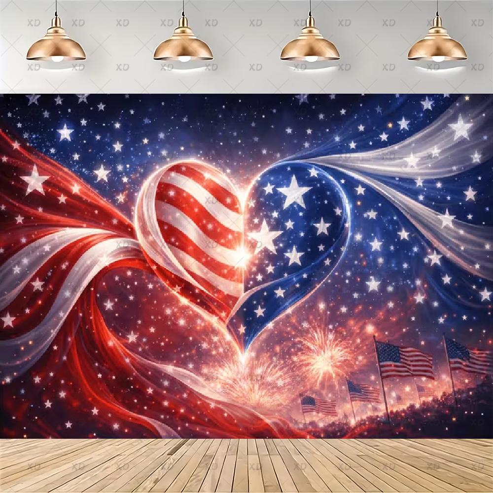American flag photographic backdrop, red, white and blue stripes, vintage truck, party decoration, banner2888