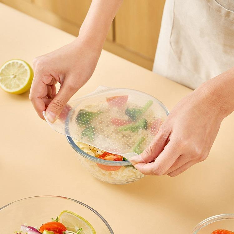 Japan Kitchen Silicone Cling Film: Stretchable, Transparent, Food-Grade Lid for Bowl Sealing, Suitable for Refrigerator and Microwave Use