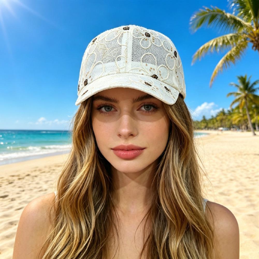 Adjustable Summer Baseball Cap Hollow Floral Outdoor Sun Hat Breathable Baseball Hat  Sport Wear