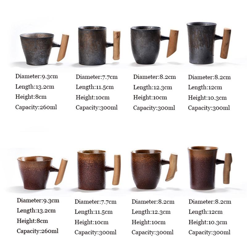 Japanese-style Retro Vintage Ceramic Manual Coffee Mug With Wooden Handle Tumbler Rust Glaze Tea Milk Beer Cup Home Drinkware