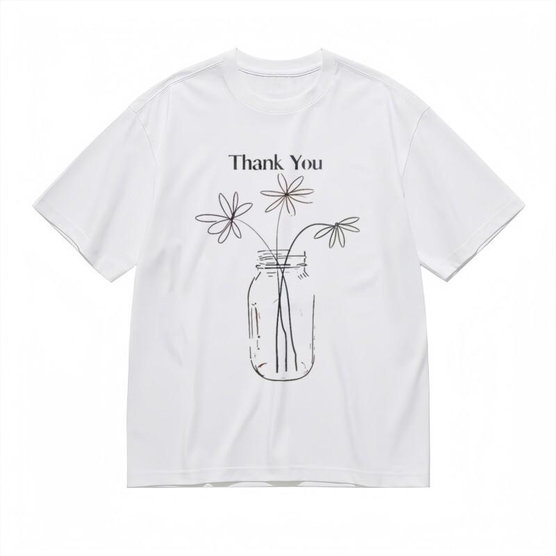 

Women s Trend Classic T-Shirt Gratitude Slogan and Flower Jar Graphic Cotton Tee 4XL