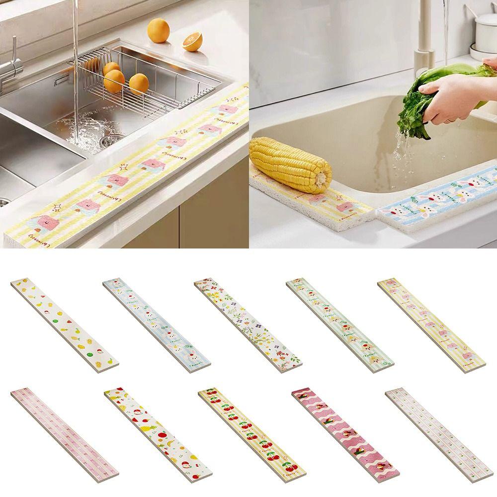 Wood Pulp Cotton Sponge Mat Cartoon Dish Drying Mat Sink Countertop Absorbent Pad  Kitchen Supplies