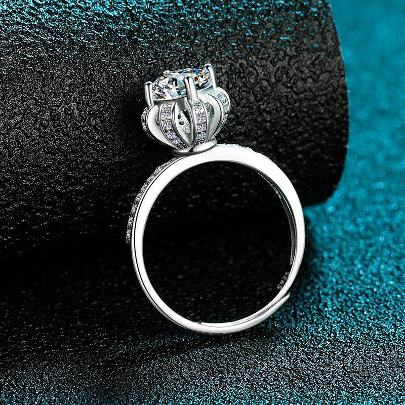 925 Sterling Silver Ring Female Bud Bouquet Four-Claw 18K White Gold Heart Bouquet One Carat Diamond Ring