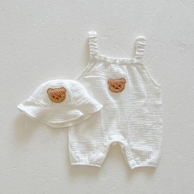 Muslin Bear Sling Romper Hat Suit Sleeveless Summer Baby Clothes Infant Girls Suit Soft Cotton Breathable Jumpsuit for Boys 0-3T