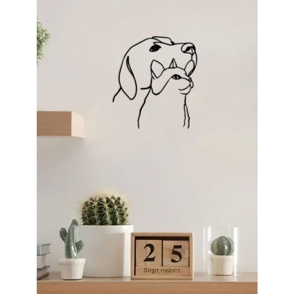 Fashion Metal Animal Wall Art Cat And Dog Line Drawing, Suitable For Thanksgiving And Christmas Decoration, Ideal Housewarming Gift Gifts