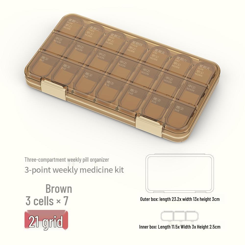 Organizator săptămânal portabil cu 21 de compartimente - Capacitate mare, Multi-compartiment sigilat pentru depozitarea și distribuirea medicamentelor