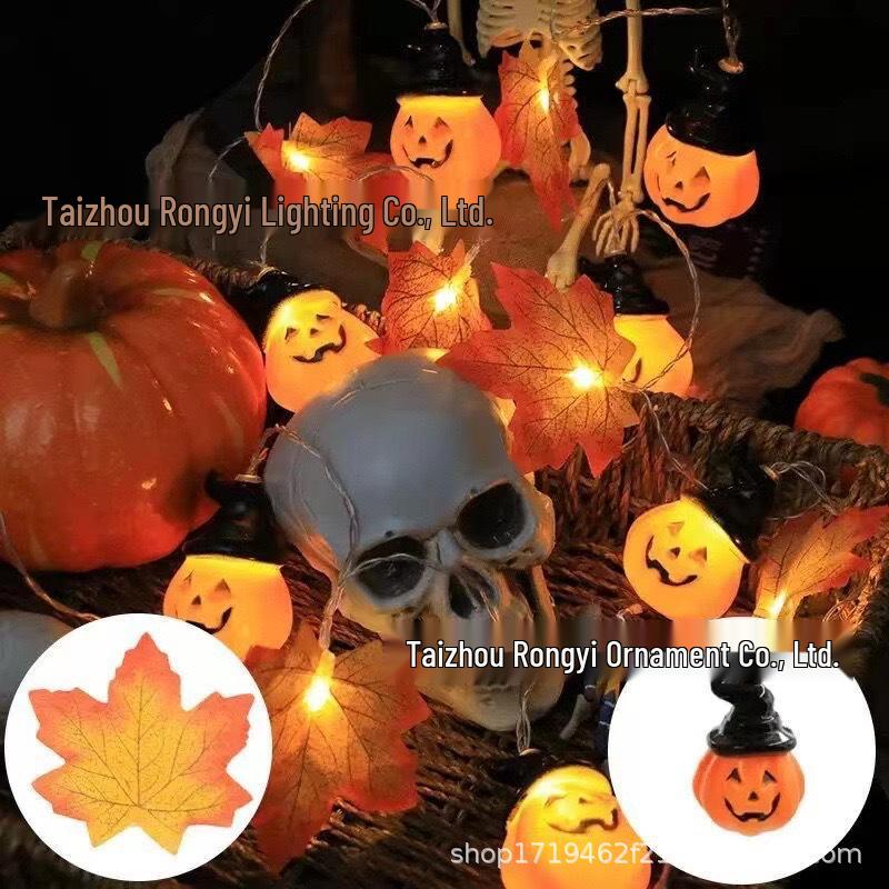 Maple Leaf & Pumpkin LED String Lights - Halloween Party Decor 1.5m 10 LEDs 2A Constant Battery Box